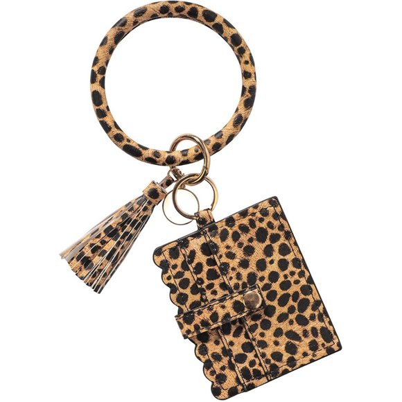 Handbags - Leopard Bracelet Keychain Card Holder Leather